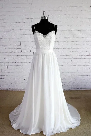 Court train A - line wedding dressV-Neck Lace and Chiffon Dress With Spaghetti Straps Court train A - line wedding dressV-Neck Lace and Chiffon Dress With Spaghetti Straps