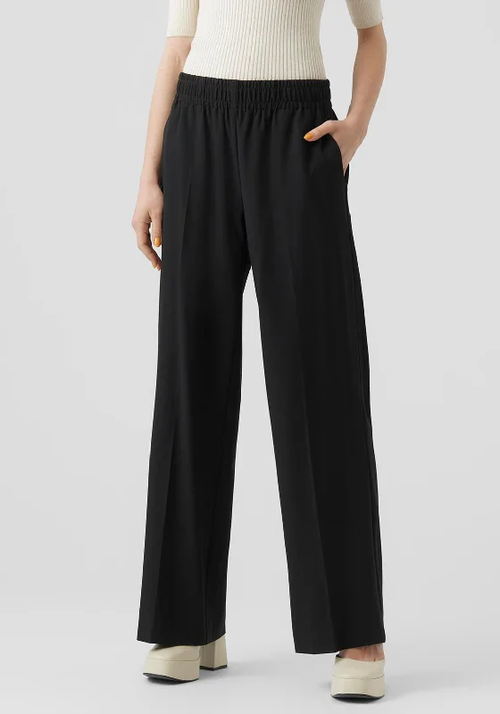 Wide leg cotton blend pants for women in a breathable and stylish styleVero Moda Sadia Wide Leg Trousers, Black Wide leg cotton blend pants for women in a breathable and stylish styleVero Moda Sadia Wide Leg Trousers, Black