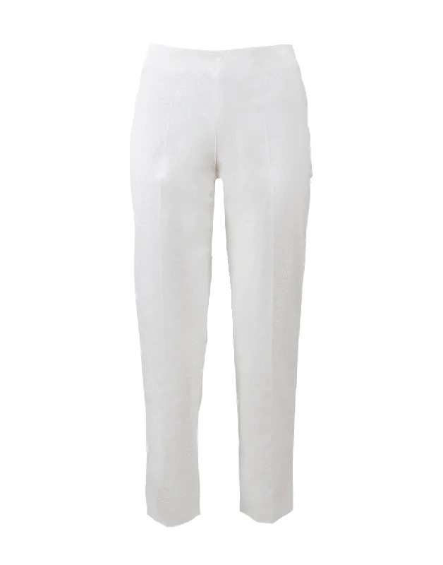 Wide leg cotton blend pants for women in a breathable and stylish styleWhite Cotton Side Zip Pant Wide leg cotton blend pants for women in a breathable and stylish styleWhite Cotton Side Zip Pant