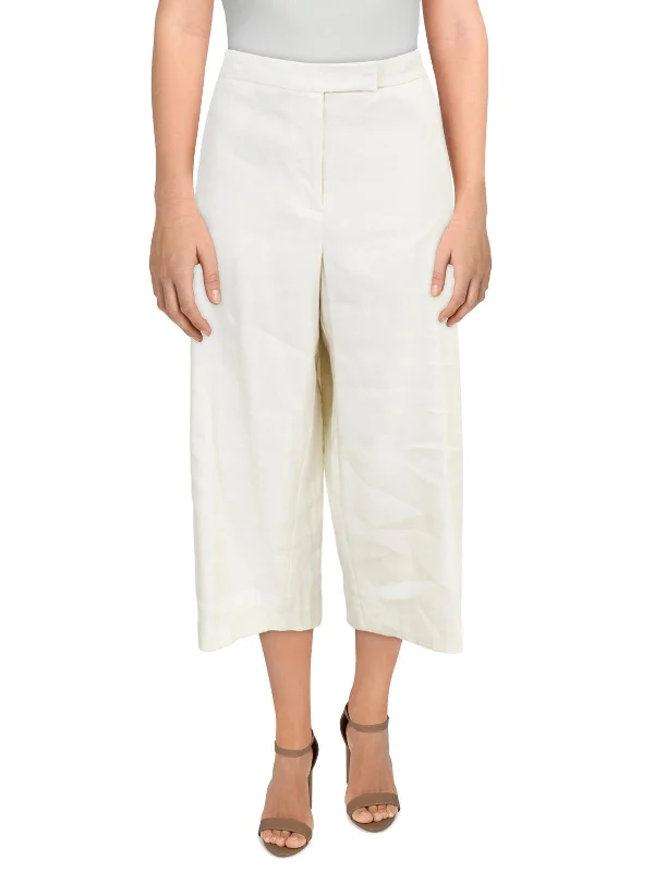 Floral print pants for women in a fresh styleWomens Tab Front Linen Blend Cropped Pants Floral print pants for women in a fresh styleWomens Tab Front Linen Blend Cropped Pants