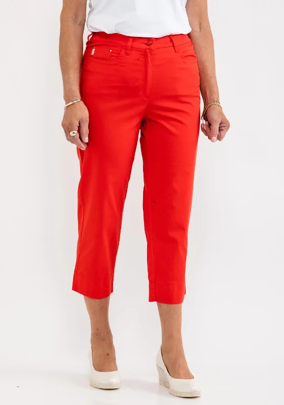 Solid color palazzo pants for women in bright huesZerres Greta Cropped Comfort Trousers, Red Solid color palazzo pants for women in bright huesZerres Greta Cropped Comfort Trousers, Red