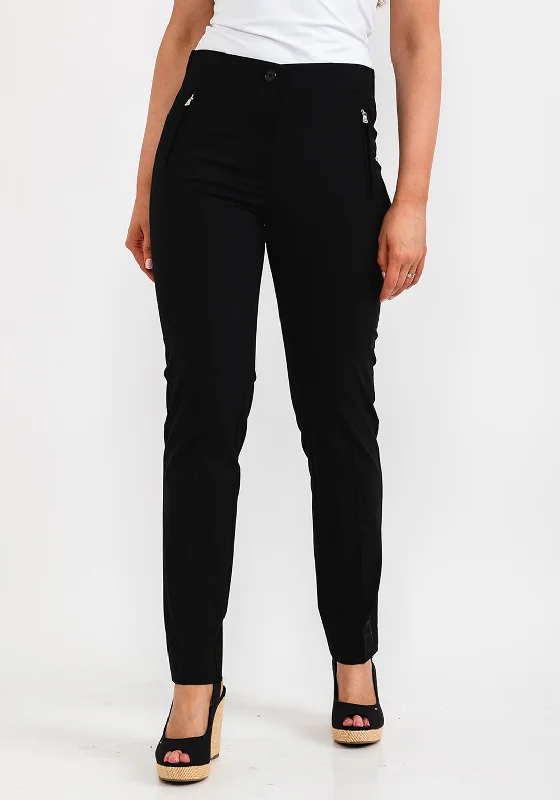 Tartan plaid wide leg pants for women in a vintage and trendy styleZerres Jane Zip Pocket Slim Trousers, Black Tartan plaid wide leg pants for women in a vintage and trendy styleZerres Jane Zip Pocket Slim Trousers, Black