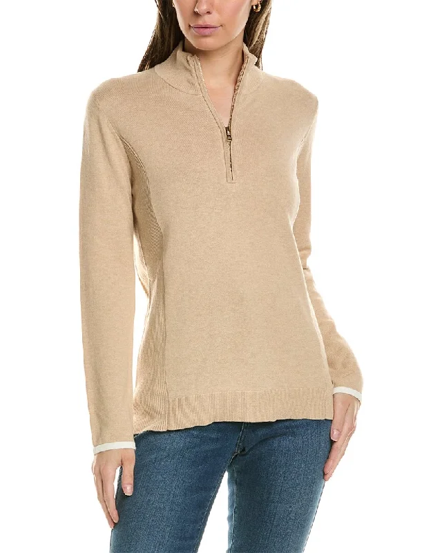 Printed women's T - shirt with a retro - inspired patternAlashan Cashmere Tee Time Cashmere-Blend 1/2-Zip Pullover Printed women's T - shirt with a retro - inspired patternAlashan Cashmere Tee Time Cashmere-Blend 1/2-Zip Pullover