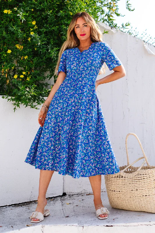 Vintage Inspired Tea Length Dresses for Ladies with Ruffled CollarAllie Dress in Royal Blue - FINAL SALE Vintage Inspired Tea Length Dresses for Ladies with Ruffled CollarAllie Dress in Royal Blue - FINAL SALE