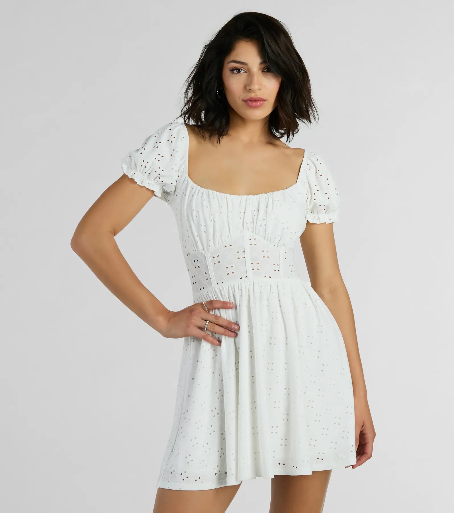 Dresses with Sequined Stripes for Ladies' Bold and Fashionable LookCharming Appeal Puff Sleeve Eyelet Knit Skater Dress Dresses with Sequined Stripes for Ladies' Bold and Fashionable LookCharming Appeal Puff Sleeve Eyelet Knit Skater Dress