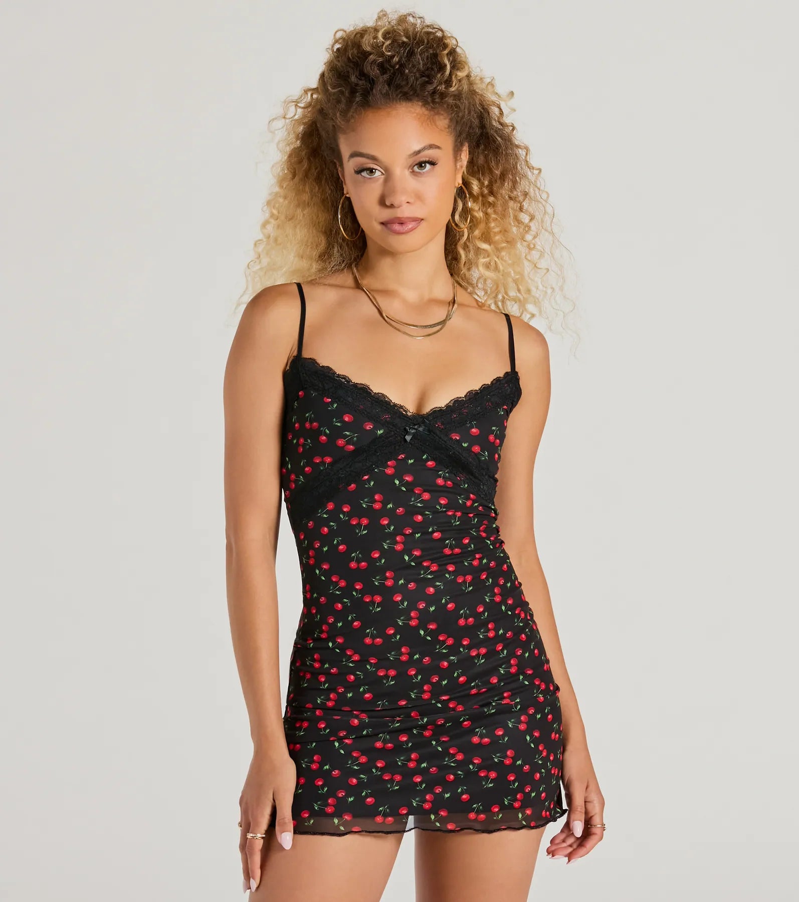 Empire Waist Polyester Dresses for Ladies with Satin RibbonCherry On Top Lace Trim V-Neck Mesh Mini Dress Empire Waist Polyester Dresses for Ladies with Satin RibbonCherry On Top Lace Trim V-Neck Mesh Mini Dress