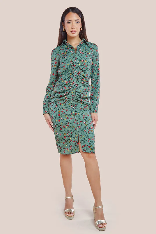 Dresses with High Low Sheer Skirt for Ladies' Dramatic and Fashionable LookCity Goddess Floral Print Shirt Dress - Sage Green Dresses with High Low Sheer Skirt for Ladies' Dramatic and Fashionable LookCity Goddess Floral Print Shirt Dress - Sage Green