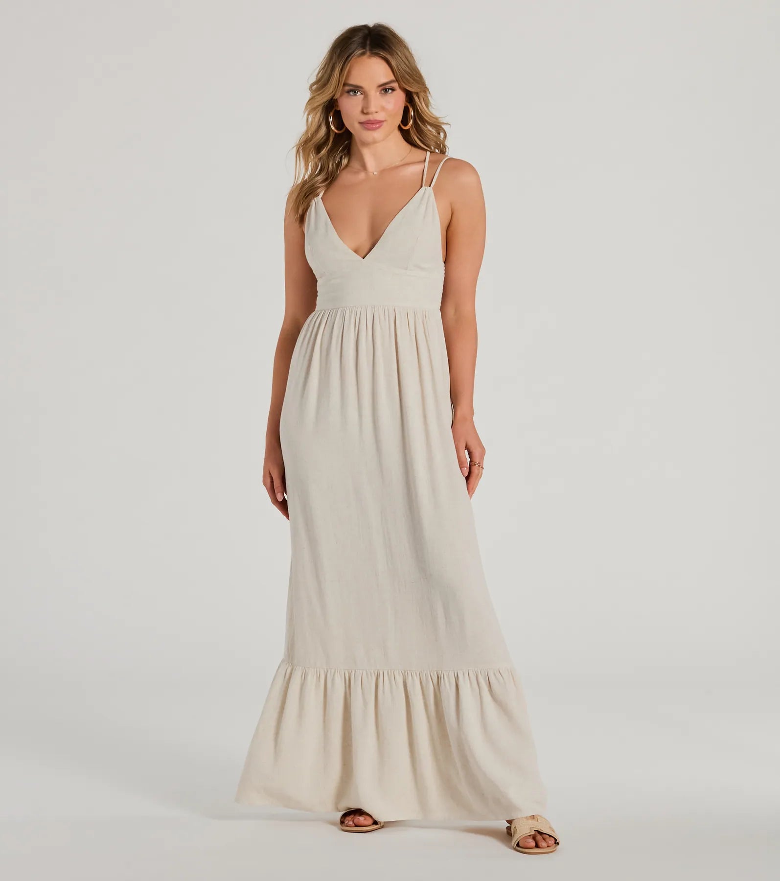 Empire Waist Polyester Dresses for Ladies with Satin RibbonCovetable Charm V-Neck Ruffled Maxi Dress Empire Waist Polyester Dresses for Ladies with Satin RibbonCovetable Charm V-Neck Ruffled Maxi Dress