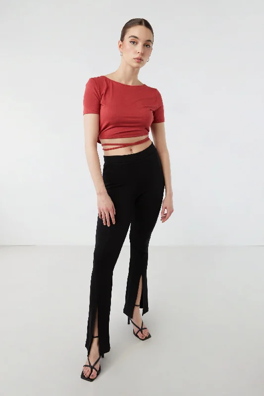 Women's T - shirt with a high - low hemCROPPED TEE WITH WAIST TIES