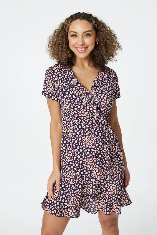 Dresses with Embroidered Paisley Patterns for Ladies' Exotic and Sophisticated LookPrinted Ruffle Front Wrap Dress Dresses with Embroidered Paisley Patterns for Ladies' Exotic and Sophisticated LookPrinted Ruffle Front Wrap Dress