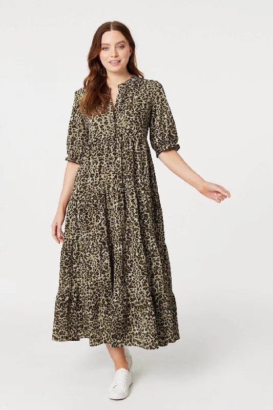 Dresses with Embroidered Floral Patterns and Tassel Hem for Ladies' Bohemian and Feminine LookLeopard Print Tiered Maxi Dress Dresses with Embroidered Floral Patterns and Tassel Hem for Ladies' Bohemian and Feminine LookLeopard Print Tiered Maxi Dress