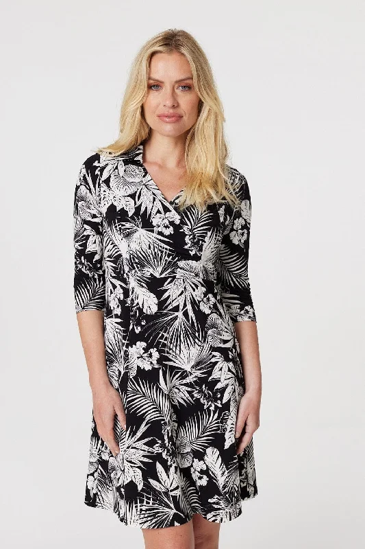 Dresses with Ruffled Sleeves and High Neck for Ladies' Dramatic and Elegant LookLeaf Print Wrap Front Shirt Dress Dresses with Ruffled Sleeves and High Neck for Ladies' Dramatic and Elegant LookLeaf Print Wrap Front Shirt Dress