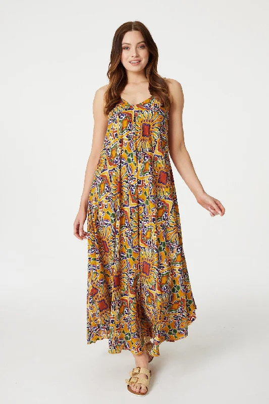 Dresses with Ruffled Sleeveless Top and Sequined Bodice for Ladies' Dramatic and Glamorous LookPrinted Tassel Detail Maxi Dress Dresses with Ruffled Sleeveless Top and Sequined Bodice for Ladies' Dramatic and Glamorous LookPrinted Tassel Detail Maxi Dress
