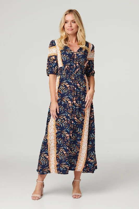 Dresses with Beaded Waistbands and Tiered Skirts for Ladies' Glamorous and Feminine LookPrinted 1/2 Sleeve Maxi Dress Dresses with Beaded Waistbands and Tiered Skirts for Ladies' Glamorous and Feminine LookPrinted 1/2 Sleeve Maxi Dress