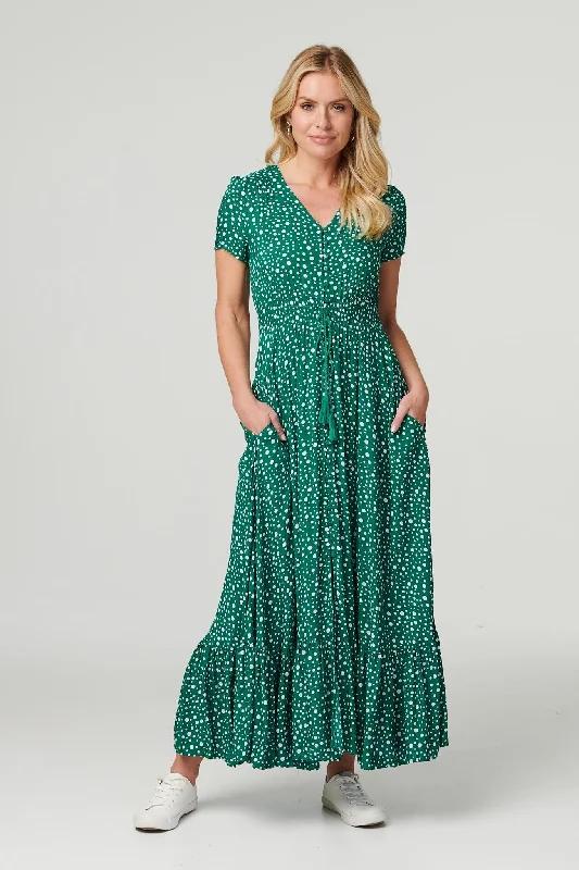 Dresses with Beaded Floral Wreath on the Bodice for Ladies' Delicate and Festive LookPolka Dot Drawstring Maxi Dress Dresses with Beaded Floral Wreath on the Bodice for Ladies' Delicate and Festive LookPolka Dot Drawstring Maxi Dress