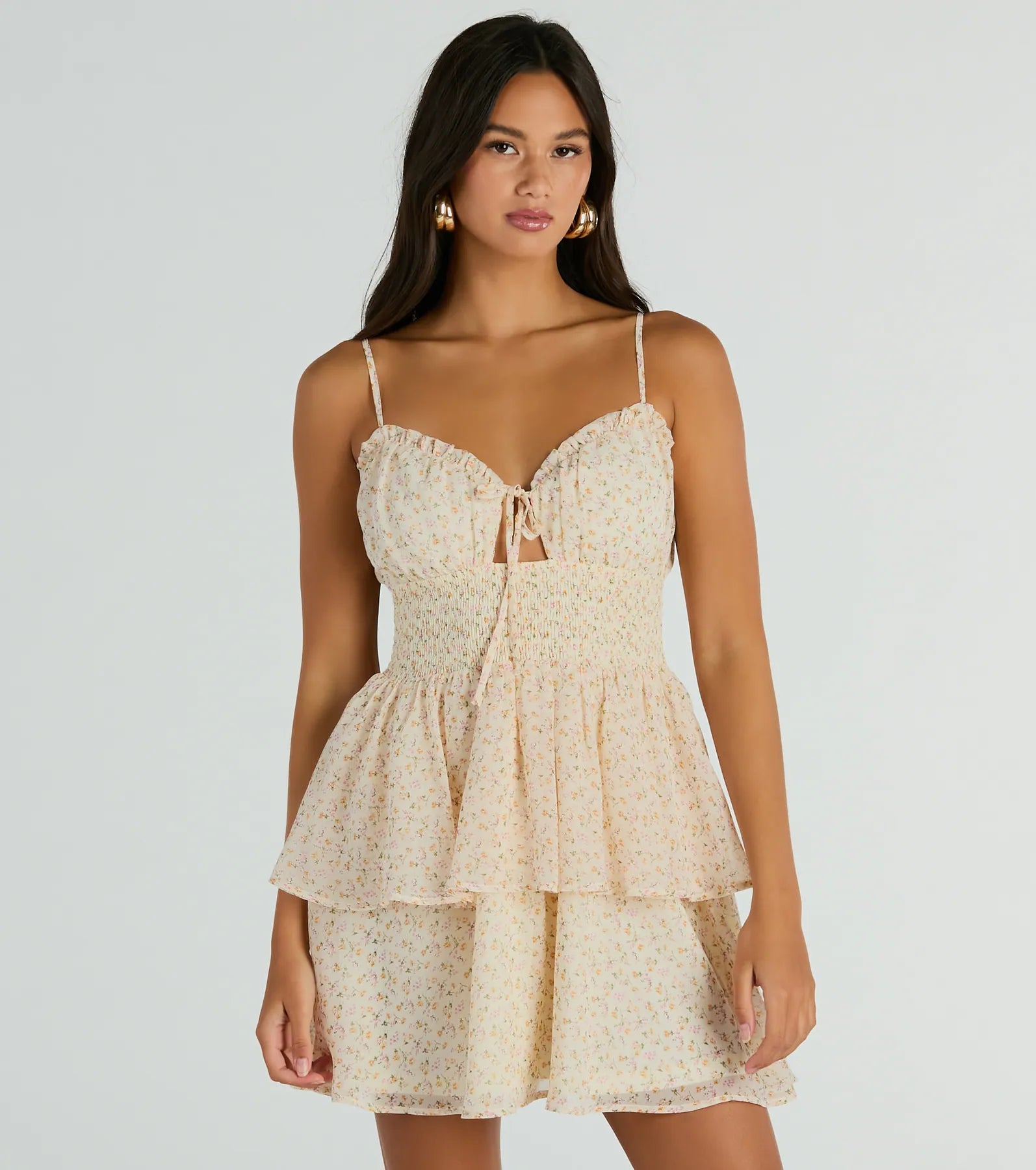 Dresses with Pleated Skirts and Lace Overlay for Ladies' Feminine and Timeless LookDaytime Cheer Fit And Flare Ruffle Floral Dress Dresses with Pleated Skirts and Lace Overlay for Ladies' Feminine and Timeless LookDaytime Cheer Fit And Flare Ruffle Floral Dress