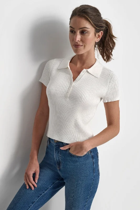 Women's T - shirt with a cropped and boxy fitSHORT SLEEVE RIB POLO TEE