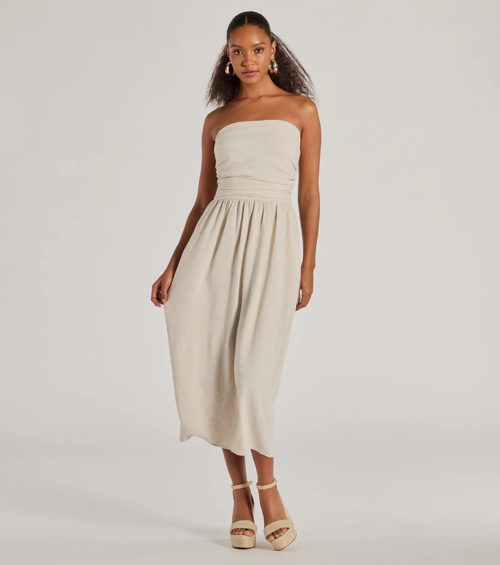 Gothic Style Dresses for Ladies with Black Lace AccentsEffortlessly Elevated Strapless Linen-Blend Dress Gothic Style Dresses for Ladies with Black Lace AccentsEffortlessly Elevated Strapless Linen-Blend Dress