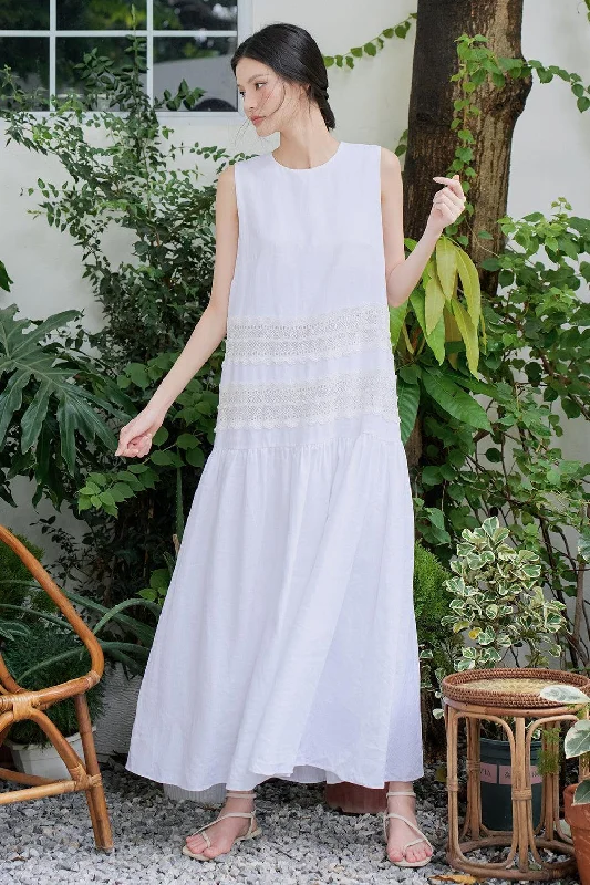Dresses with Asymmetric Hem for Ladies' Unique StyleElli Drop Waist Round Neck Linen Maxi Dress Dresses with Asymmetric Hem for Ladies' Unique StyleElli Drop Waist Round Neck Linen Maxi Dress