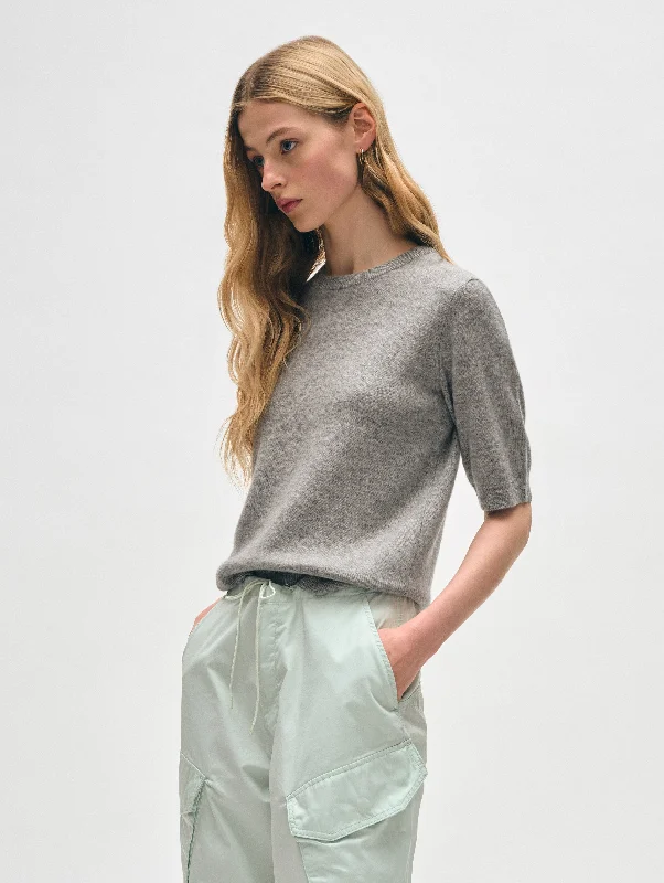 Women's T - shirt with a sequined collarCashmere Elbow Sleeve Tee