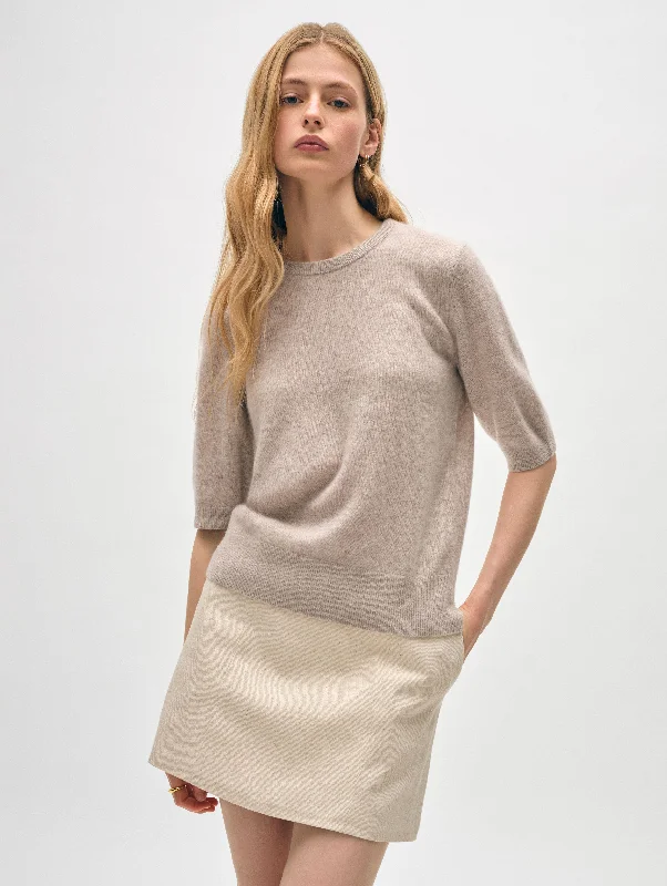 Fitted women's turtleneck T - shirtCashmere Elbow Sleeve Tee