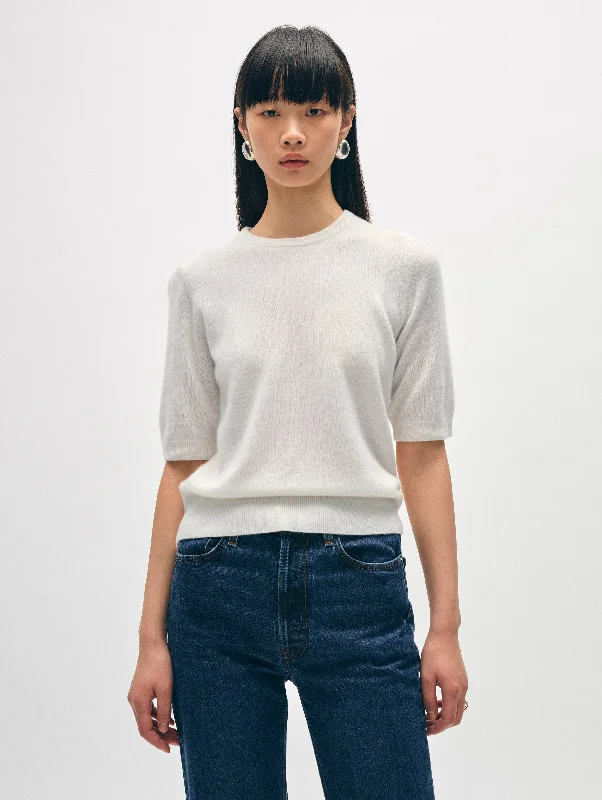 Open - work women's T - shirt with a lace - like patternCashmere Elbow Sleeve Tee