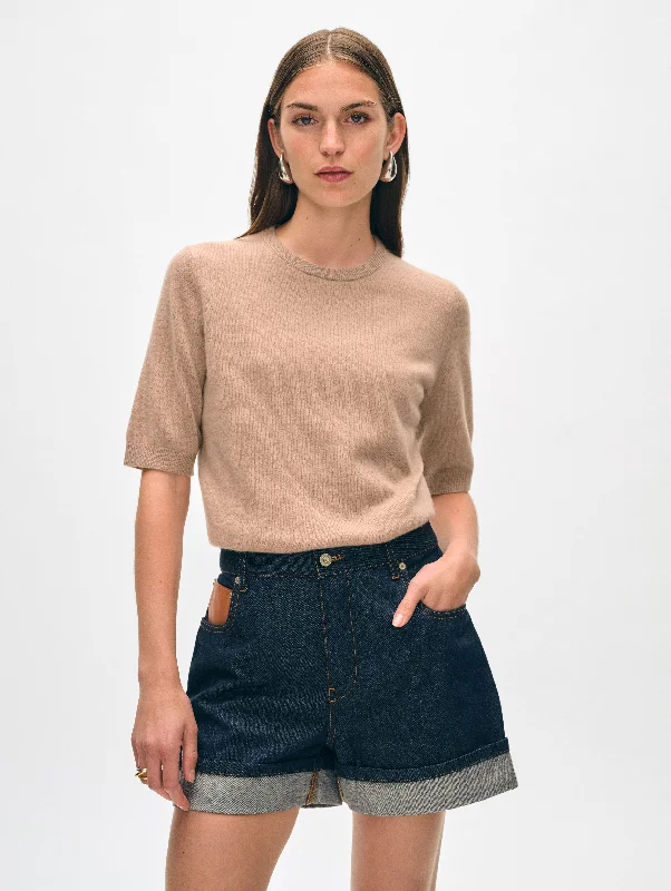 Women's T - shirt with a cut - out detailCashmere Elbow Sleeve Tee