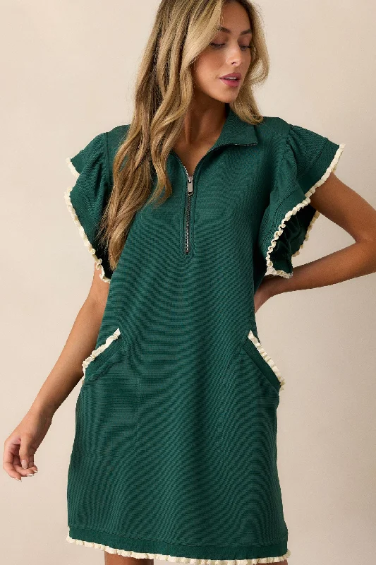 Dresses with Sheer Panels and Beaded Trim and Embroidered Paisley Patterns and Ruffled Hem for Ladies' Sultry and Exotic LookEverywhere & Back Forest Green Flutter Sleeve Mini Dress Dresses with Sheer Panels and Beaded Trim and Embroidered Paisley Patterns and Ruffled Hem for Ladies' Sultry and Exotic LookEverywhere & Back Forest Green Flutter Sleeve Mini Dress