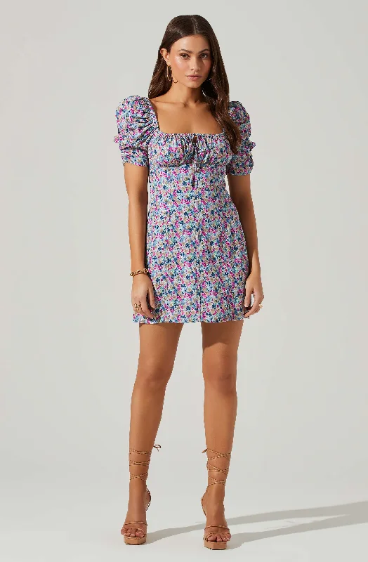 Dresses with Rhinestone Embellishments for Ladies' Luxurious LookFloral Square Neck Puff Sleeve Mini Dress Dresses with Rhinestone Embellishments for Ladies' Luxurious LookFloral Square Neck Puff Sleeve Mini Dress