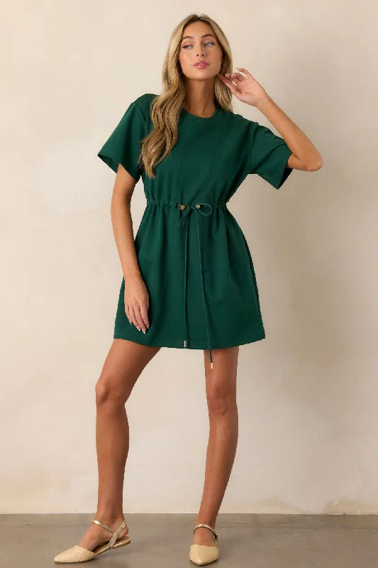 Dresses with Satin Trimmed Collar and Bow Back for Ladies' Classic and Intricate LookFor The Day Hunter Green Short Sleeve Mini T-Shirt Dress Dresses with Satin Trimmed Collar and Bow Back for Ladies' Classic and Intricate LookFor The Day Hunter Green Short Sleeve Mini T-Shirt Dress