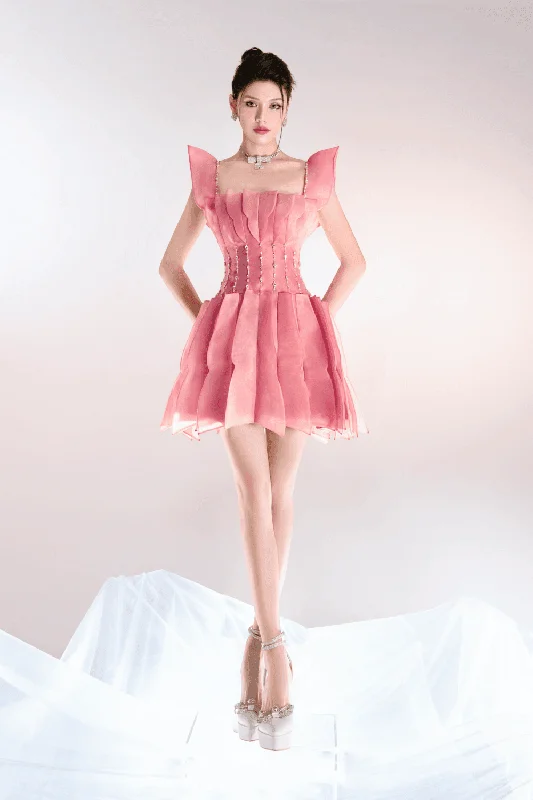 Dresses with Metallic Sequined Bodice and Chiffon Skirt for Ladies' Glamorous and Flirty LookFreya A-line Square Neck Organza Mini Dress Dresses with Metallic Sequined Bodice and Chiffon Skirt for Ladies' Glamorous and Flirty LookFreya A-line Square Neck Organza Mini Dress
