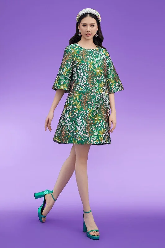 Dresses with Embroidered Tribal Patterns for Ladies' Cultural and Stylish LookGuerra Trapezoid Flare Sleeved Brocade Above The Knee Dress Dresses with Embroidered Tribal Patterns for Ladies' Cultural and Stylish LookGuerra Trapezoid Flare Sleeved Brocade Above The Knee Dress
