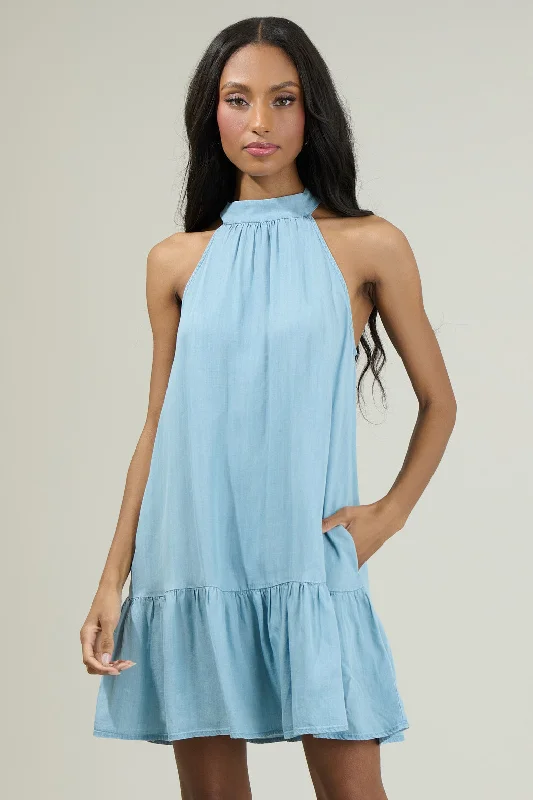 Dresses with Embroidered Birds and Sequined Floral Motifs and Satin and Lace Combo for Ladies' Nature Inspired and Romantic LookLaly Chambray Mini Ruffle Dress Dresses with Embroidered Birds and Sequined Floral Motifs and Satin and Lace Combo for Ladies' Nature Inspired and Romantic LookLaly Chambray Mini Ruffle Dress