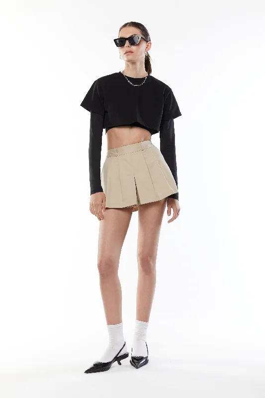 Women's T - shirt with a crocheted detailLAYERED TEE AND LONG SLEEVE TOP