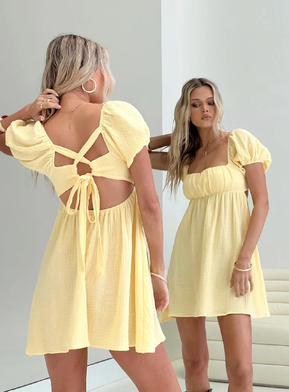 Casual Cotton Sundresses for Ladies with Floral PrintsLet's Dance Mini Dress Yellow