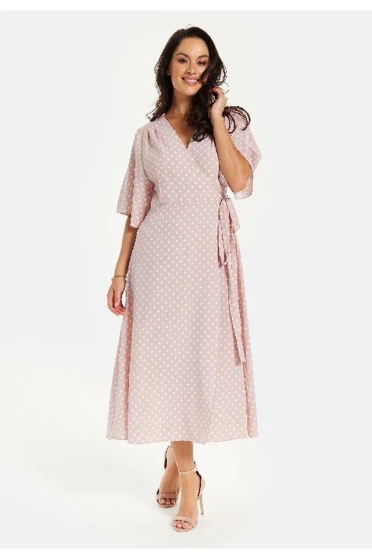 Princess Style Tulle Dresses for Ladies' Weekend BrunchLiquorish Polka Dot Midi Wrap Dress In Light Pink Princess Style Tulle Dresses for Ladies' Weekend BrunchLiquorish Polka Dot Midi Wrap Dress In Light Pink