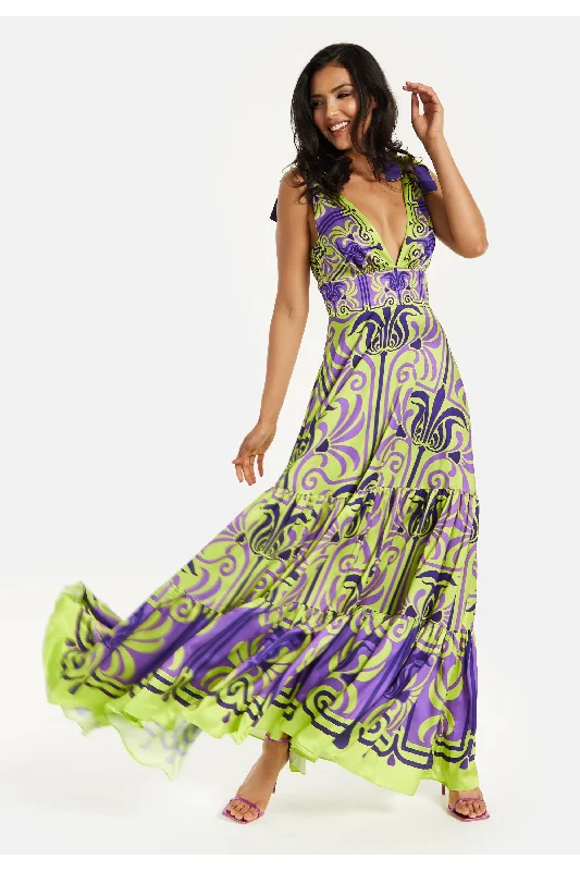 Dresses with Embroidered Party Animals for Ladies' Fun Themed OutfitLiquorish Printed Deep V Neck Maxi Dress Dresses with Embroidered Party Animals for Ladies' Fun Themed OutfitLiquorish Printed Deep V Neck Maxi Dress