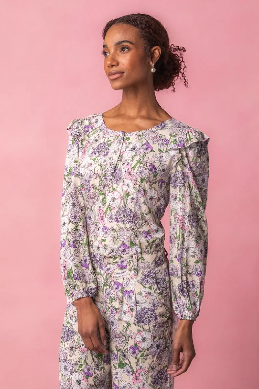 Dresses with Satin Trimmed Collar for Ladies' Classic LookLo Blouse in Floral Bloom - FINAL SALE Dresses with Satin Trimmed Collar for Ladies' Classic LookLo Blouse in Floral Bloom - FINAL SALE