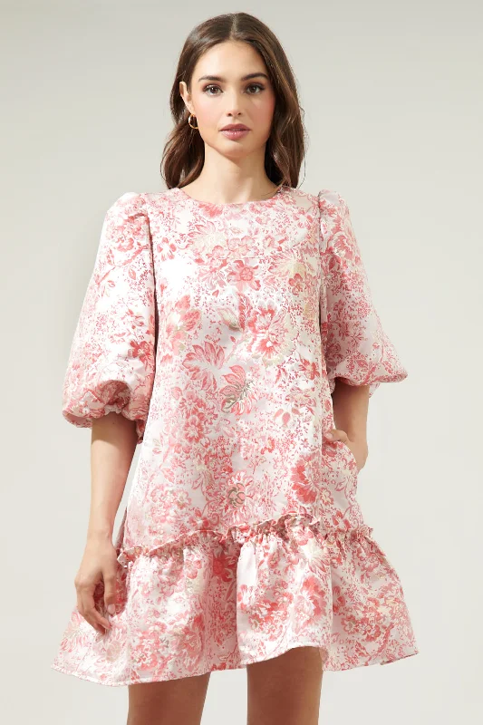 Empire Waist Polyester Dresses for Ladies with Satin RibbonLola Jacquard Ruffle Shift Dress Empire Waist Polyester Dresses for Ladies with Satin RibbonLola Jacquard Ruffle Shift Dress