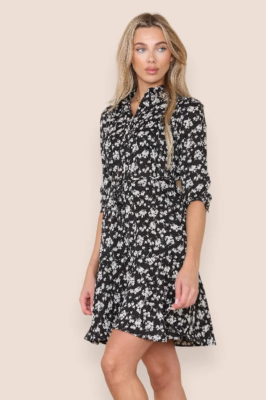 Dresses with Satin Trimmed Collar and Bow Back for Ladies' Classic and Intricate LookLOVE SUNSHINE Black Ditsy Floral Print Frilled Hem Mini Dress Dresses with Satin Trimmed Collar and Bow Back for Ladies' Classic and Intricate LookLOVE SUNSHINE Black Ditsy Floral Print Frilled Hem Mini Dress