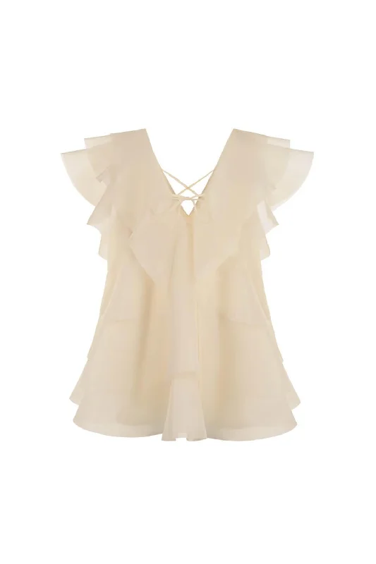 Dresses with Lace Insertions on the Skirt and Beaded Waistband for Ladies' Feminine and Glamorous LookLynn A-line Ruffle Layer Organza Mini Dress Dresses with Lace Insertions on the Skirt and Beaded Waistband for Ladies' Feminine and Glamorous LookLynn A-line Ruffle Layer Organza Mini Dress
