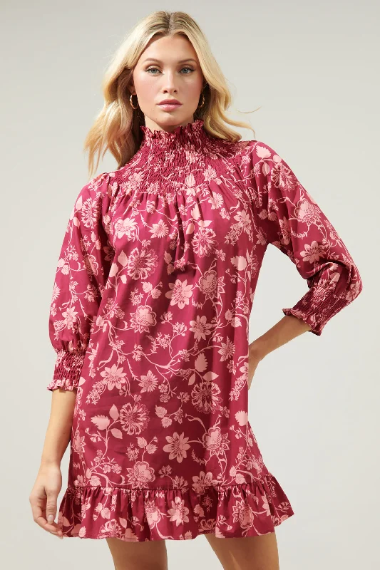 Dresses with Beaded Floral Wreath on the Bodice and High Low Hem for Ladies' Delicate and Dramatic LookMulberry Floral Bossie Smocked Yoke Mini Dress Dresses with Beaded Floral Wreath on the Bodice and High Low Hem for Ladies' Delicate and Dramatic LookMulberry Floral Bossie Smocked Yoke Mini Dress