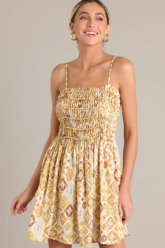Dresses with Sheer Panels and Beaded Trim and Embroidered Paisley Patterns for Ladies' Sultry and Exotic LookOceanic Opulence Beige Multi Print Mini Dress Dresses with Sheer Panels and Beaded Trim and Embroidered Paisley Patterns for Ladies' Sultry and Exotic LookOceanic Opulence Beige Multi Print Mini Dress