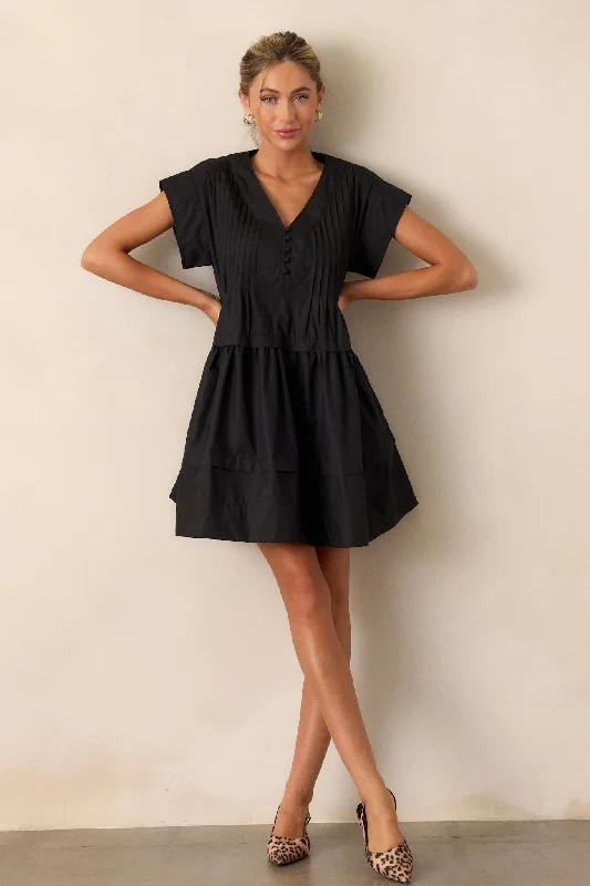 Lace Trimmed Cotton Dresses for Ladies' Feminine AppealPack Your Bags Black Short Sleeve Mini Dress Lace Trimmed Cotton Dresses for Ladies' Feminine AppealPack Your Bags Black Short Sleeve Mini Dress