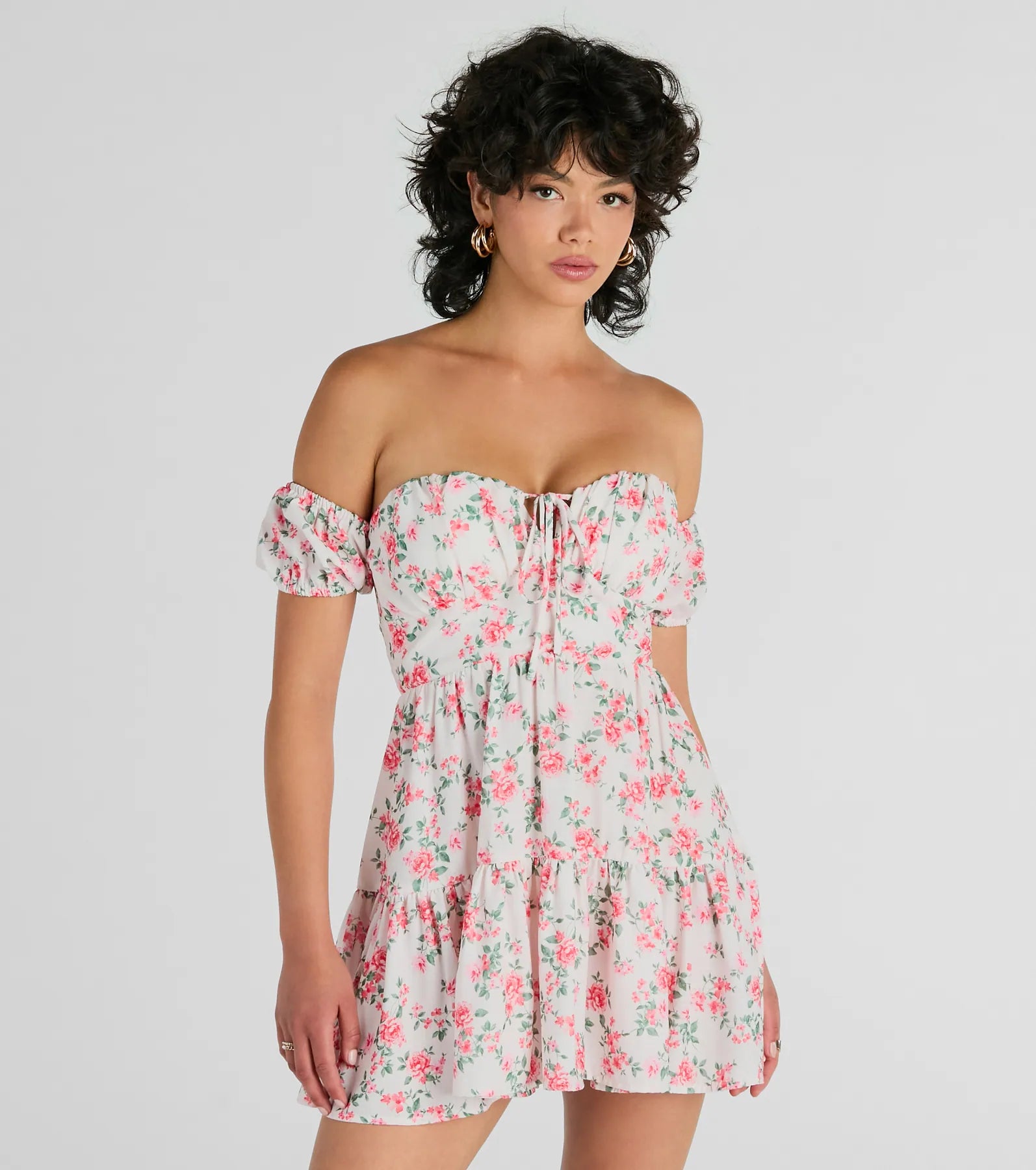 Dresses with Satin Trimmed Collar and Bow Back for Ladies' Classic and Intricate LookProfound Bloom Off-The-Shoulder Floral Skater Dress Dresses with Satin Trimmed Collar and Bow Back for Ladies' Classic and Intricate LookProfound Bloom Off-The-Shoulder Floral Skater Dress