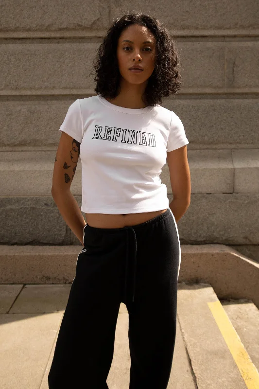 Mock - neck women's T - shirt with a zip - up front"REFINED" BABY TEE