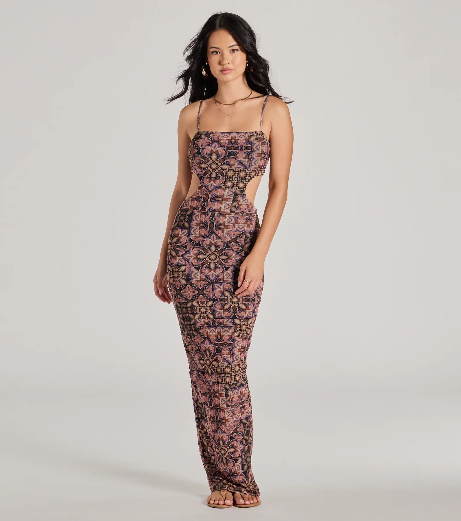 Dresses with Sequined Hearts for Ladies' Romantic LookServing Vibes Cutout Geometric Mesh Maxi Dress Dresses with Sequined Hearts for Ladies' Romantic LookServing Vibes Cutout Geometric Mesh Maxi Dress