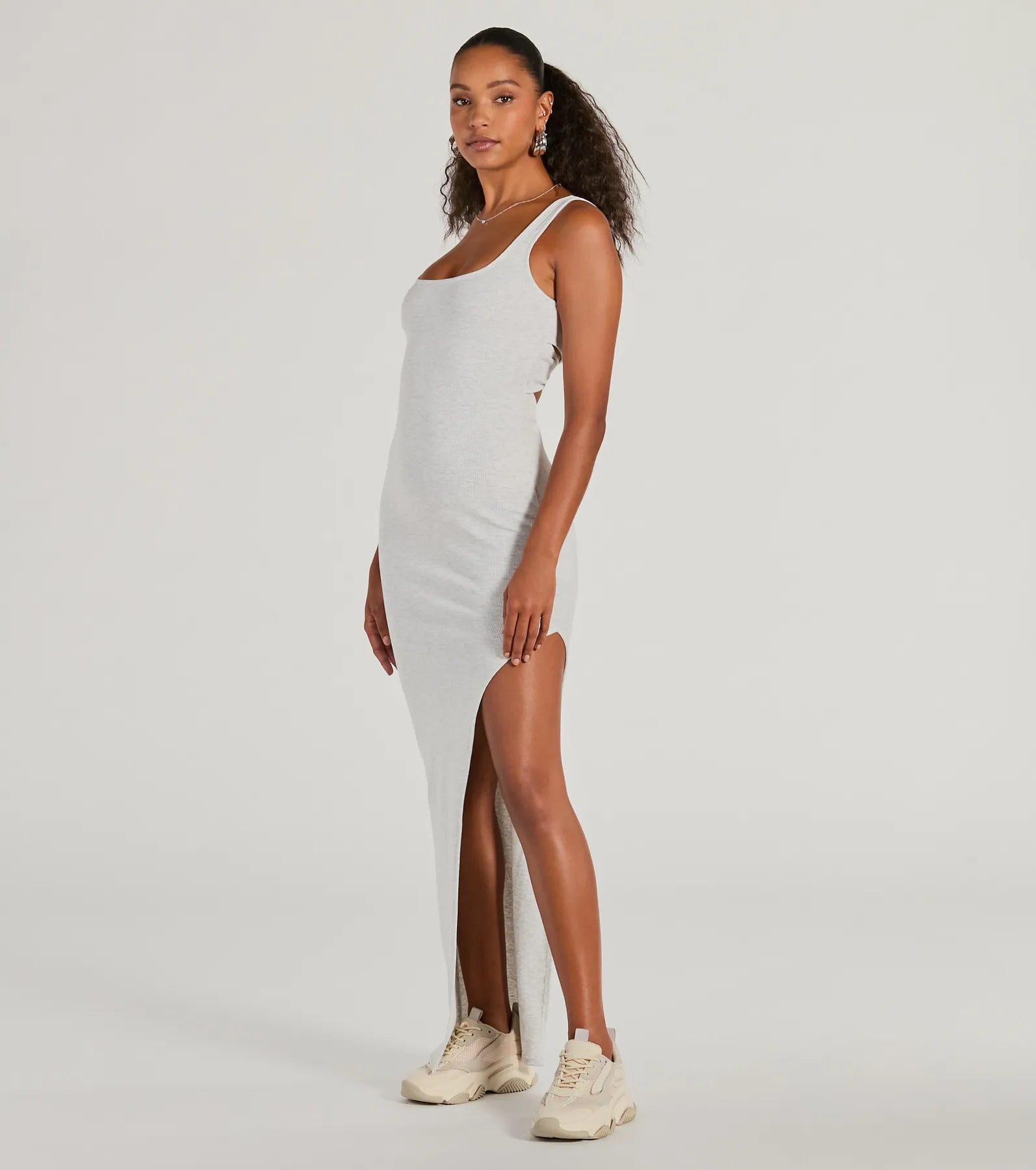 Long Dresses with Side Slit for Ladies' Mobility and StyleSet For Cuteness Twist Back Slit Rib Knit Maxi Dress Long Dresses with Side Slit for Ladies' Mobility and StyleSet For Cuteness Twist Back Slit Rib Knit Maxi Dress