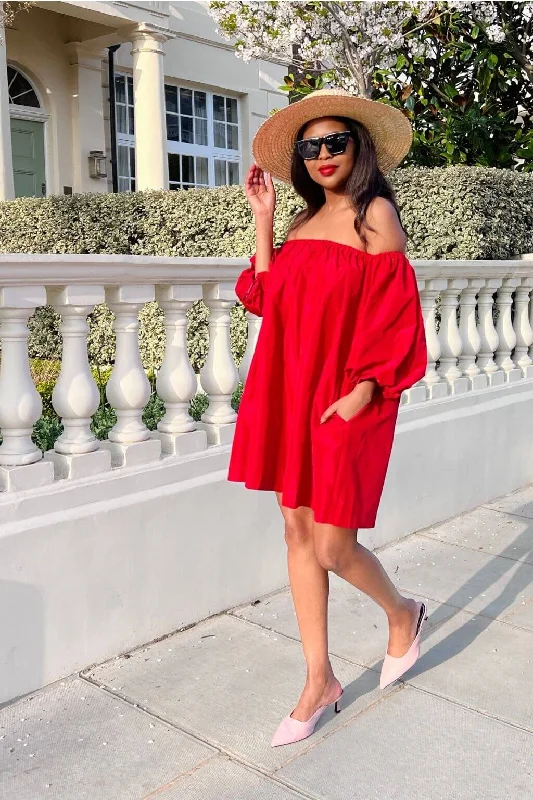 Dresses with Sequined Dots for Ladies' Playful and Sultry LookSETSOFRAN London Red Off Shoulder Dress Dresses with Sequined Dots for Ladies' Playful and Sultry LookSETSOFRAN London Red Off Shoulder Dress
