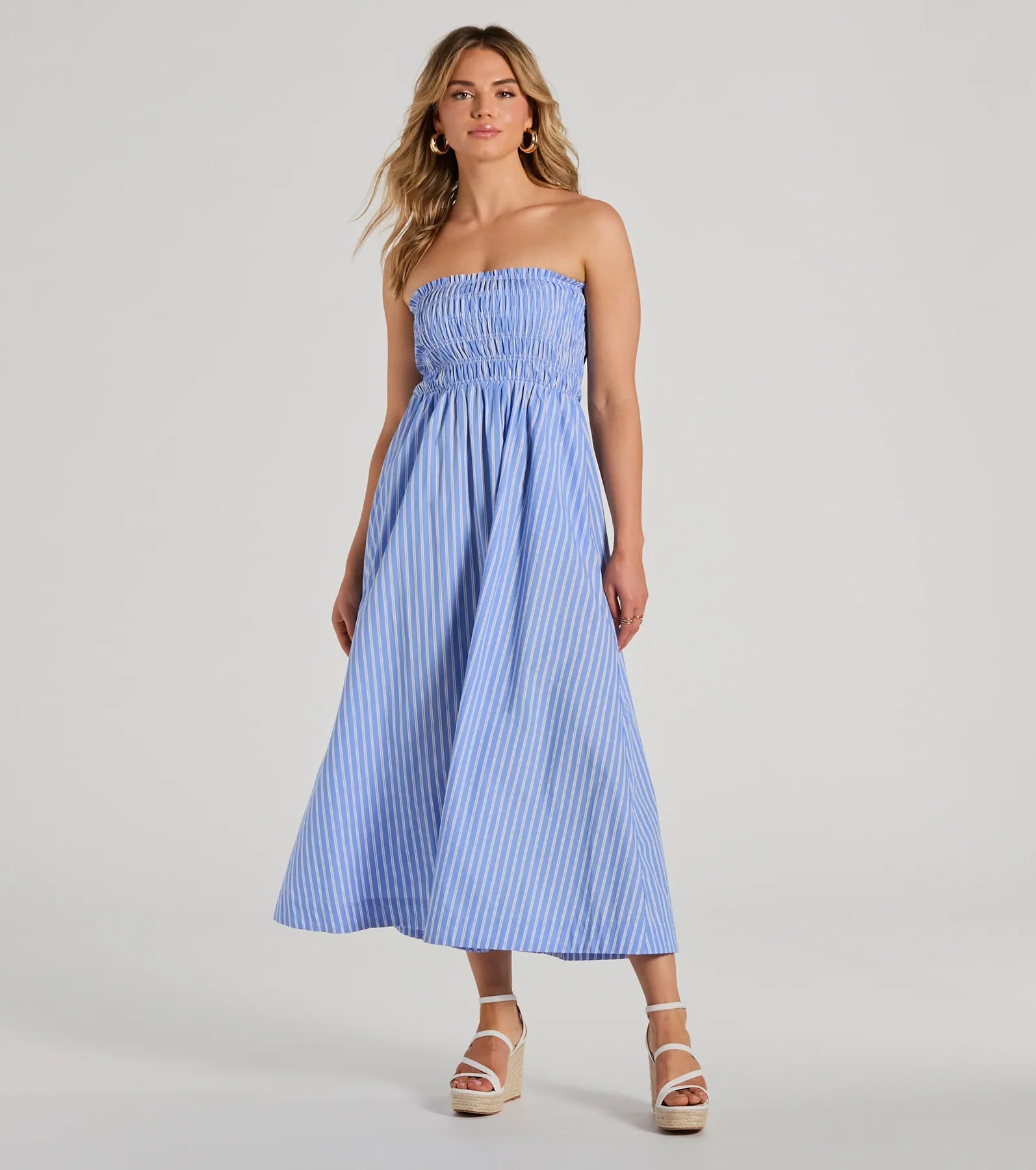 Dresses with Rhinestone Embellishments for Ladies' Luxurious LookSignature Stripes Strapless A-Line Maxi Dress Dresses with Rhinestone Embellishments for Ladies' Luxurious LookSignature Stripes Strapless A-Line Maxi Dress